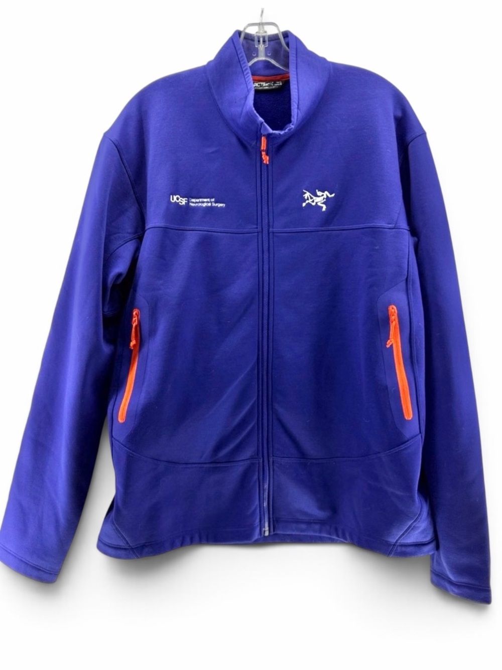 Arc'teryx Men's Royal Blue Softshell Jacket with Orange Zippers Size Large